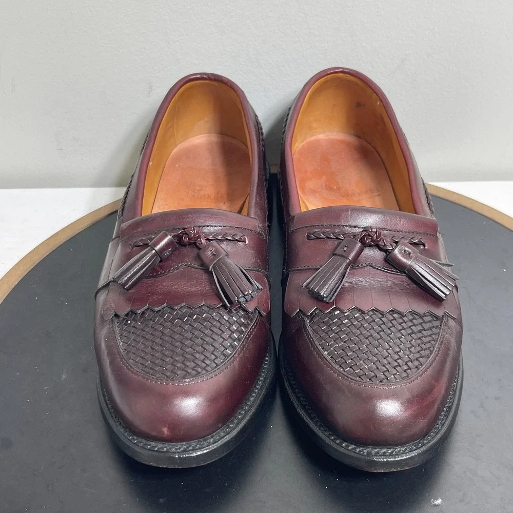 Allen Edmonds‎ Shoes Men 8 D Cody Brown Oxblood Tassel Loafers Woven Kiltie